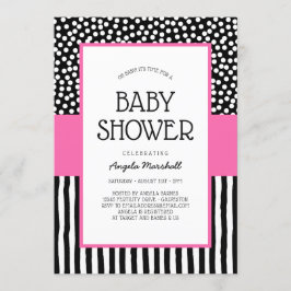Invitación El blanco negro suntuoso y el Baby Shower rosa