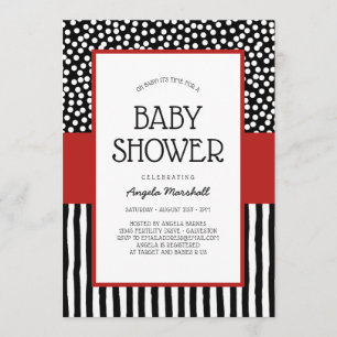Invitación El blanco negro y el rojo brillantes de Baby Showe