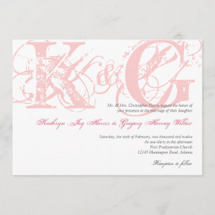 Invitación El boda antiguo rosado del monograma del grunge