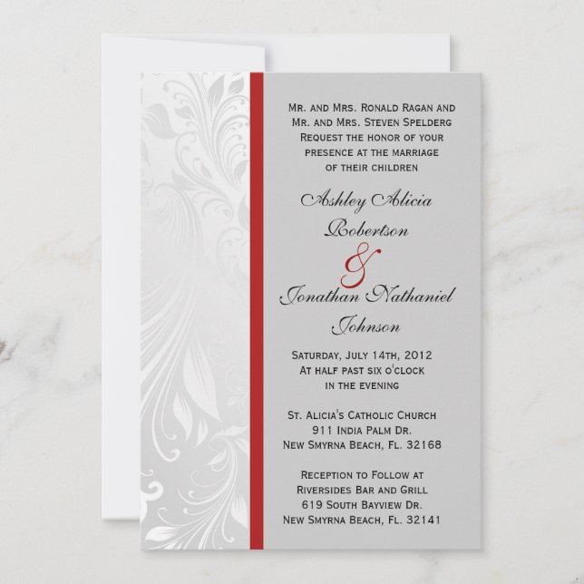 Invitación El boda blanco y negro del damasco invita (Anverso)