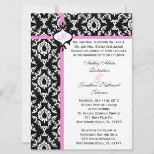 Invitación ¡El boda blanco y rosado negro invita!