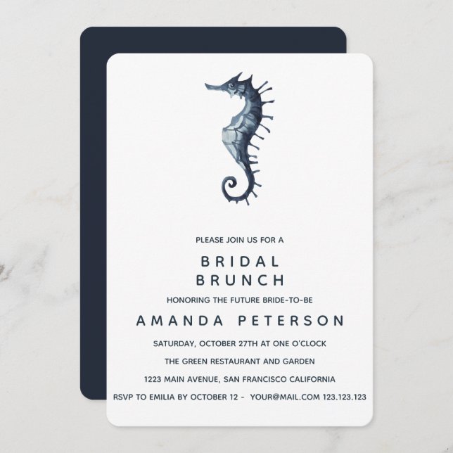 Invitación El Boda Blue Seahorse Bridal Brunch (Anverso / Reverso)