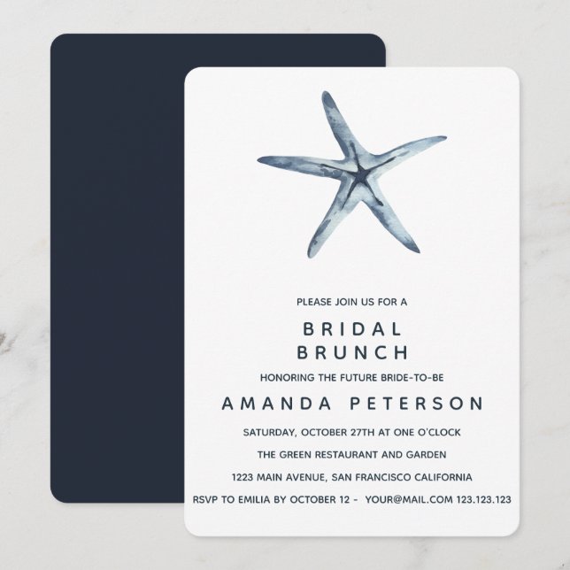 Invitación El Boda Blue Starfish l Bridal Brunch (Anverso / Reverso)