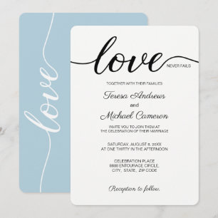 Invitación El Boda cristiano azul y polvoriento amor nunca fa