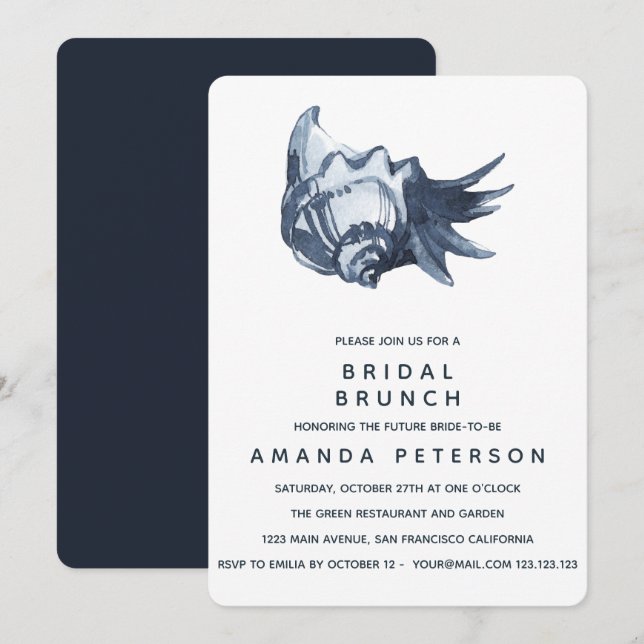 Invitación El Boda de brunch de la novia de las mareas azules (Anverso / Reverso)