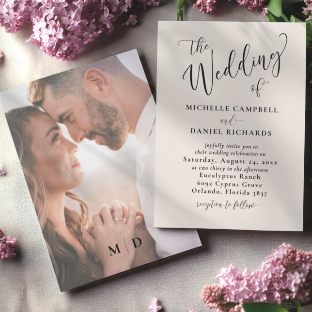 Invitación El Boda de caligrafía beige y Boda negro (Subido por el creador)