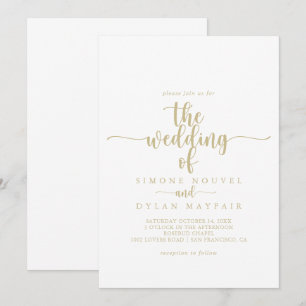 Invitación El Boda de caligrafía Minimalista de oro de 