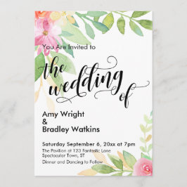 Invitación El Boda de caligrafía y flores acuáticas