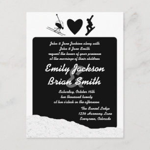 Invitación El boda de encargo del snowboarder blanco negro