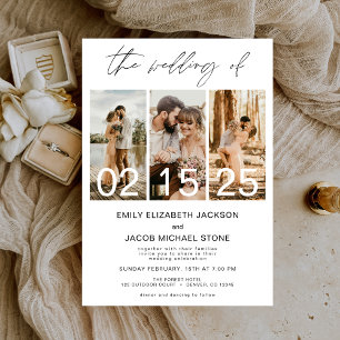 Invitación El Boda de la fotografía blanco Minimalista simple