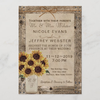 Invitación El Boda de la madera de grano rústico Sunflower Ma