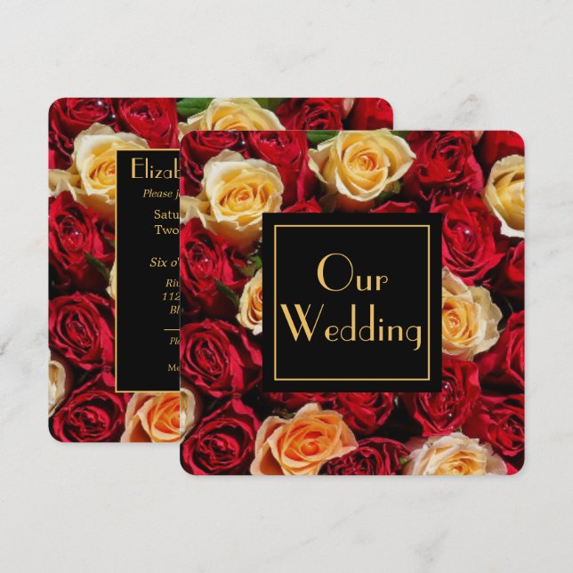 Invitación El Boda de la rosa roja y amarilla (Anverso / Reverso)