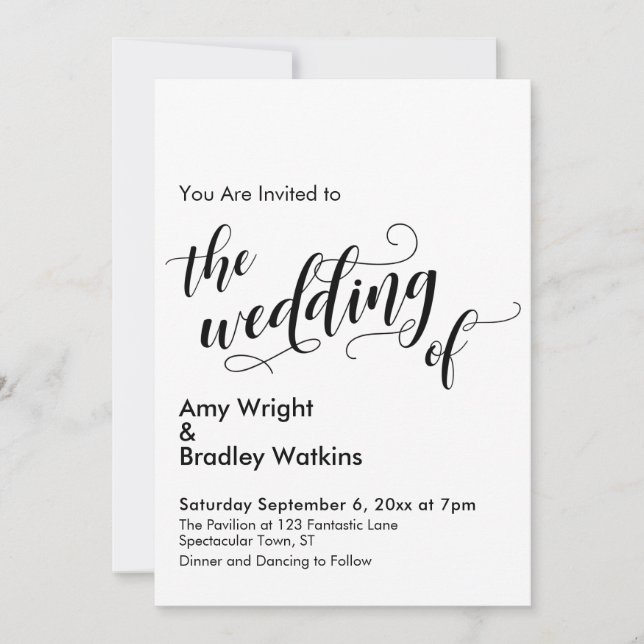 Invitación El Boda de la tipografía de Moda Boda simple (Anverso)