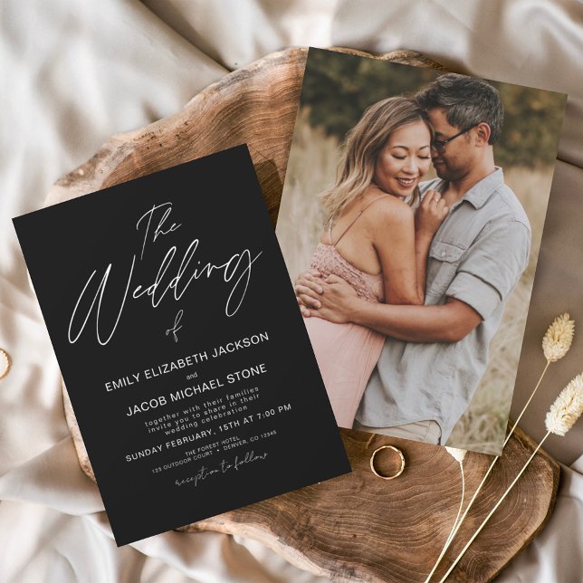 Invitación El Boda de la tipografía moderna de blanco negro (Subido por el creador)