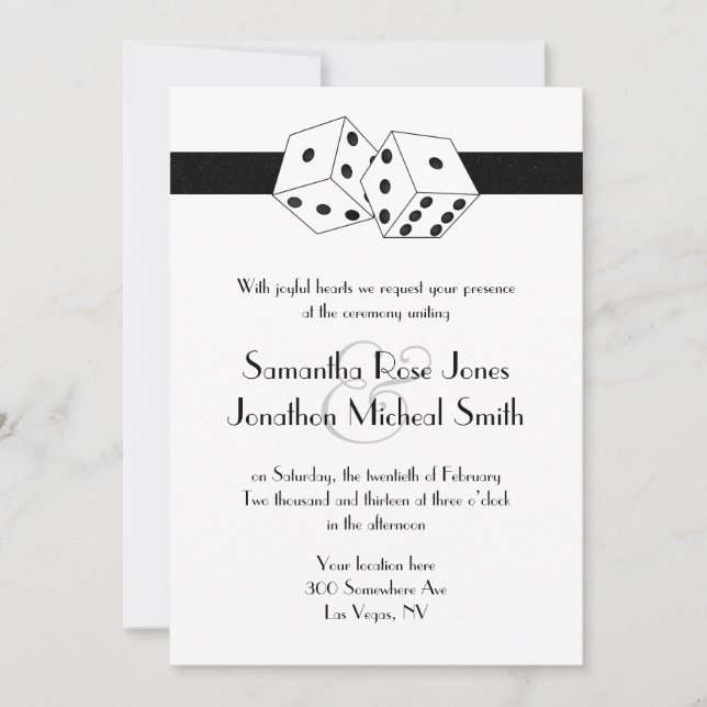Invitación El Boda de Las Vegas Dice Tema Blanco y Negro (Anverso)