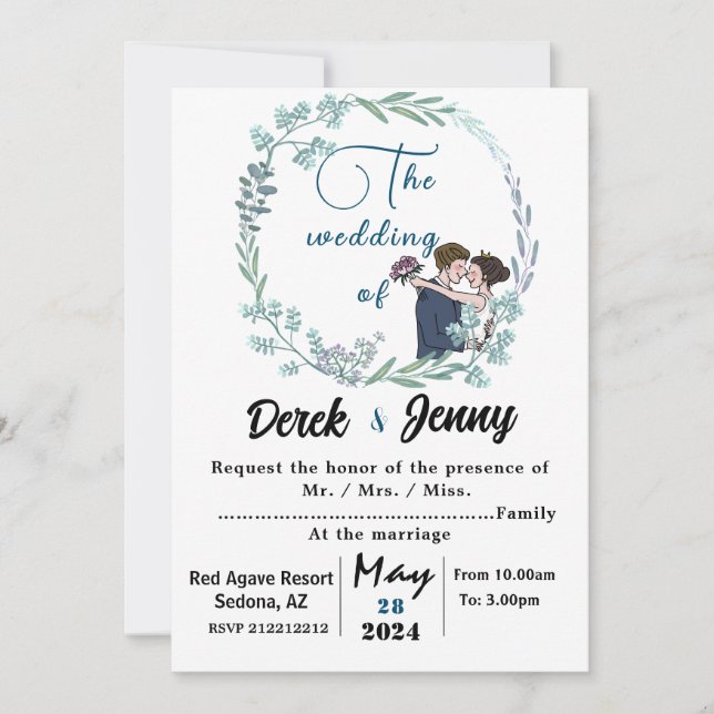 Invitación El boda de los amantes del azul (Anverso)