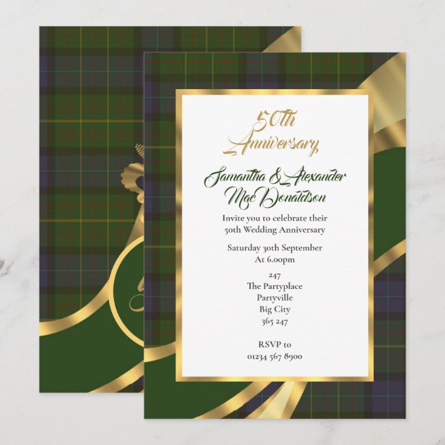 Invitación El boda de oro de Tartán verde aniversario (Anverso / Reverso)