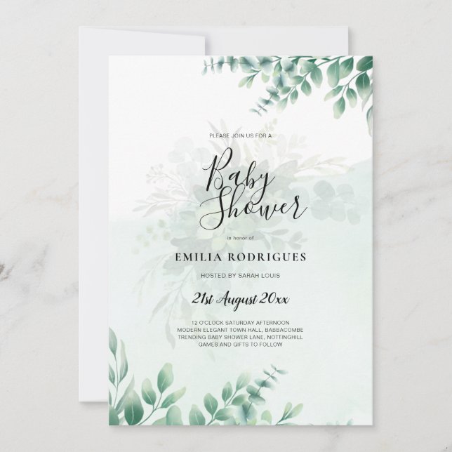 Invitación El Boda de oro verde Eucalyptus deja el CÓDIGO QR (Anverso)