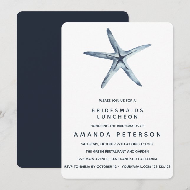 Invitación El Boda del almuerzo de las Brigadas Starfish Azul (Anverso / Reverso)