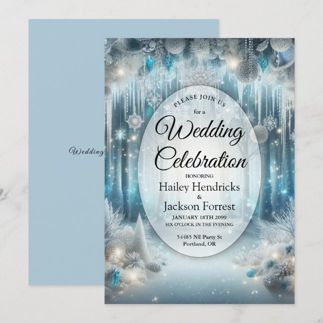 Invitación El Boda del bosque de Snowy, que está brillando (Anverso / Reverso)