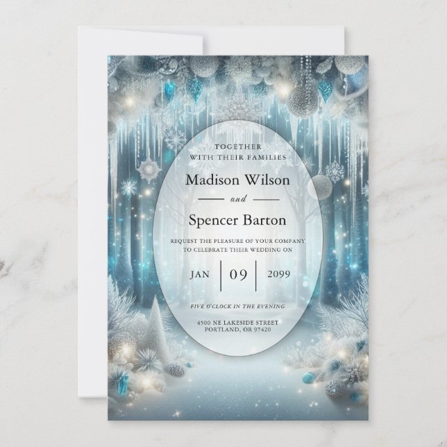 Invitación El Boda del bosque de Snowy, que está brillando (Anverso)