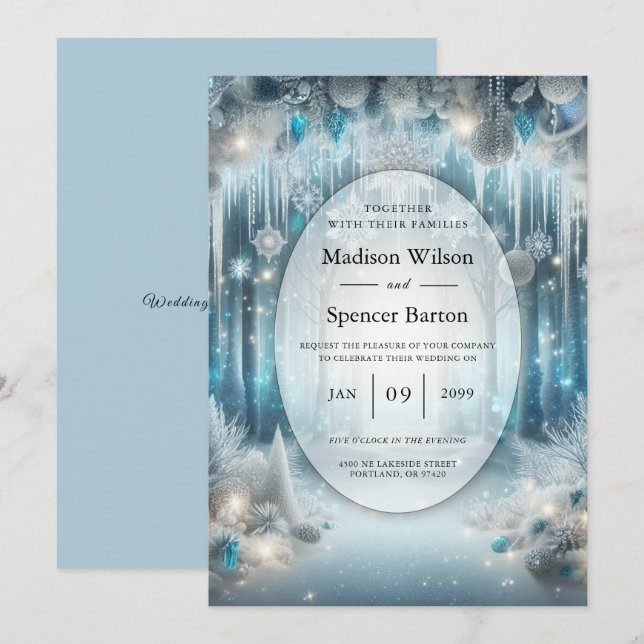 Invitación El Boda del bosque de Snowy, que está brillando (Anverso / Reverso)