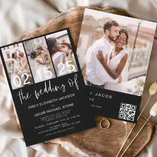 Invitación El Boda del código QR de la foto Blanco negro
