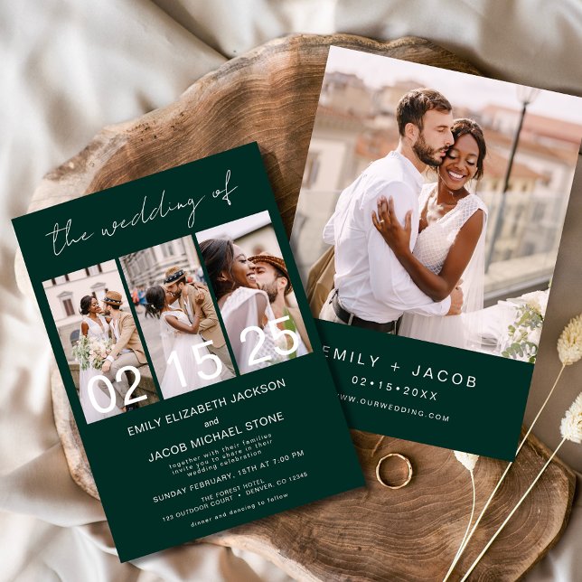 Invitación El Boda del Collage de fotos verde esmeralda (Subido por el creador)