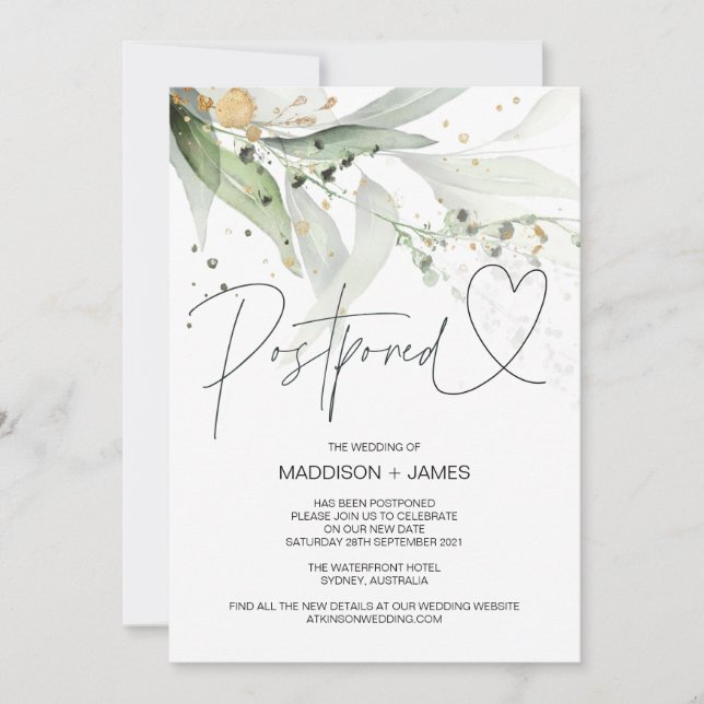 Invitación El Boda del Eucalipto Verde pospuesto cambia la fe (Anverso)