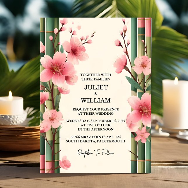 Invitación El Boda del florecimiento de cerezos rosados de Ba (Subido por el creador)
