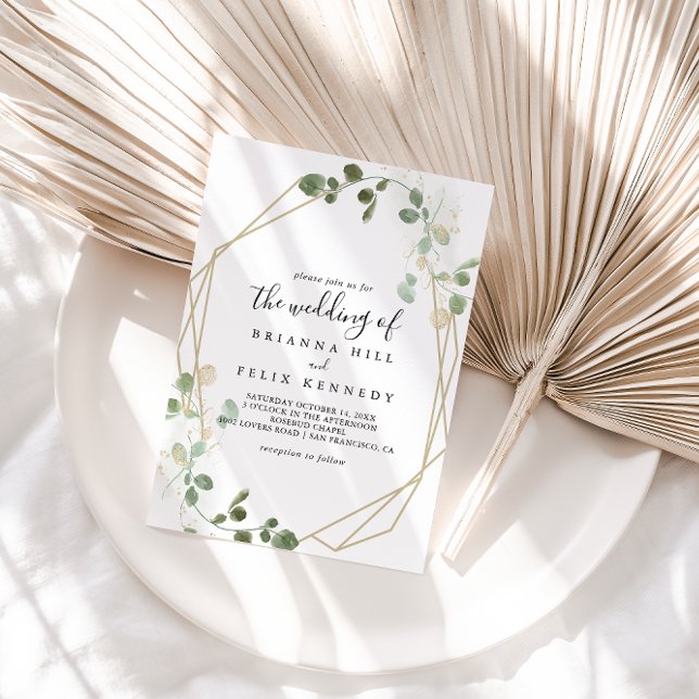 Invitación El Boda del follaje de Eucalipto de oro del (Subido por el creador)