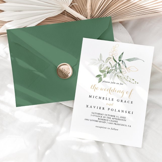 Invitación El Boda del follaje verde oro de (Subido por el creador)