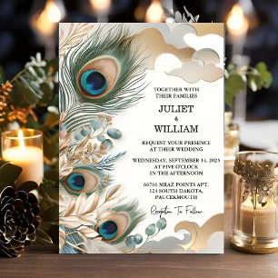 Invitación El Boda del pavo real en la nube de cielo ruso