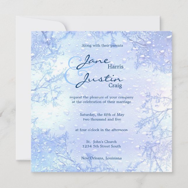 Invitación el boda escarchado elegante de los azules claros (Anverso)