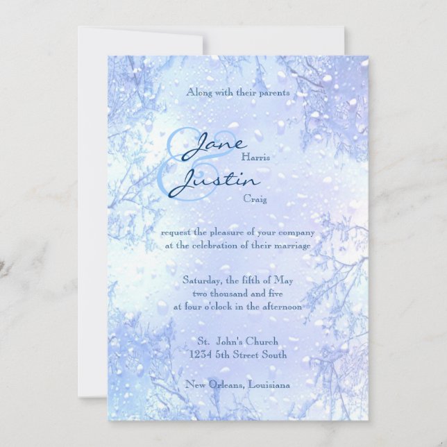 Invitación el boda escarchado elegante de los azules claros (Anverso)