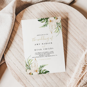 Invitación El Boda floral dorado tropical de oliage