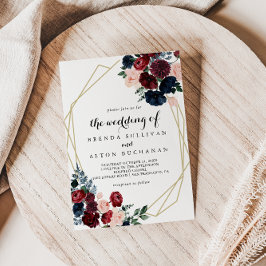 Invitación El Boda floral geométrico de la Marina de Borgoña 
