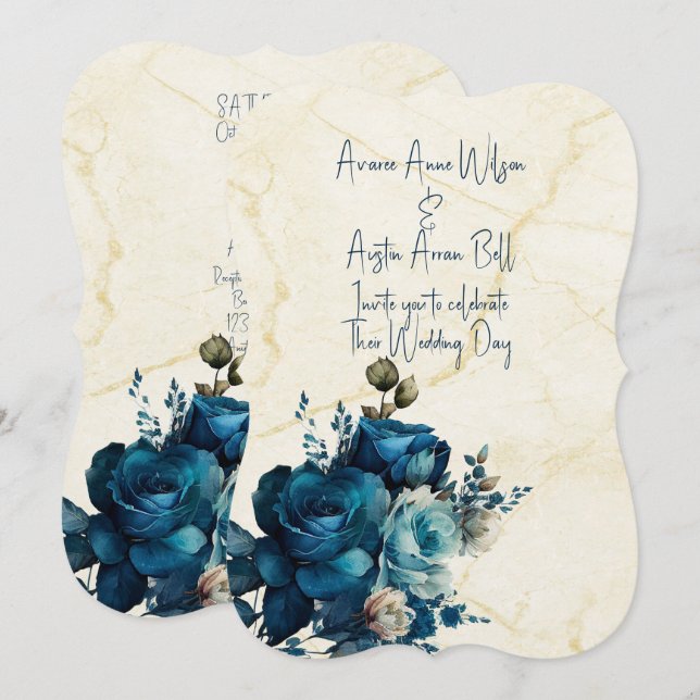 Invitación El Boda floral Verde azulado oscuro Bouquet (Anverso / Reverso)