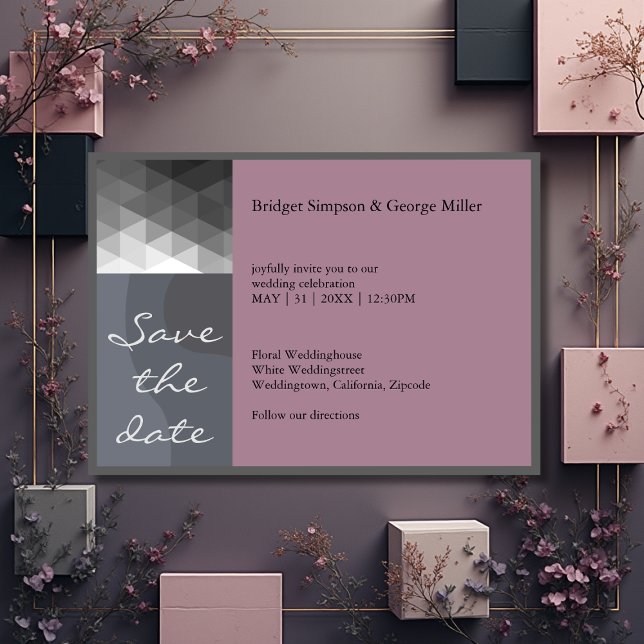 Invitación El boda geométrico limpio formal protege la fecha (Subido por el creador)