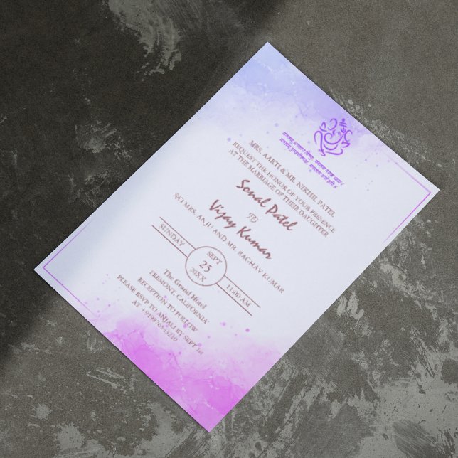 Invitación El Boda hindú moderno Ganesha con el logo Purple (Subido por el creador)