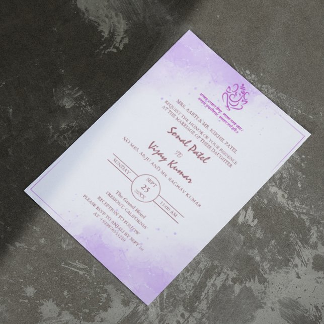 Invitación El Boda hindú moderno Ganesha con el logo Purple (Subido por el creador)