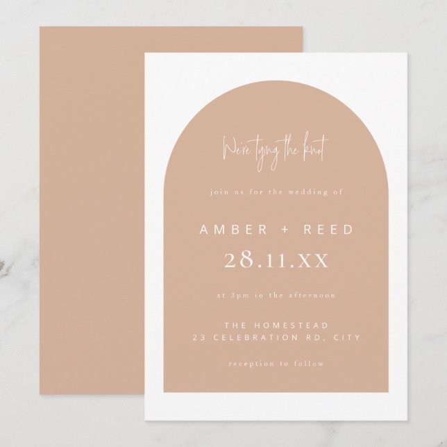 Invitación El Boda mínimo del arco moderno de Rubor atando el (Anverso / Reverso)