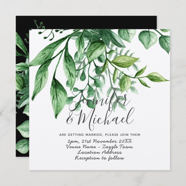 Invitación El Boda moderno de escritura manual en botánica Kr (Anverso / Reverso)