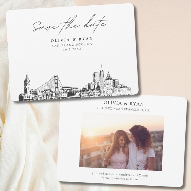 Invitación El Boda moderno de San Francisco salva la fecha (San Francisco wedding save the date with engagement photo)