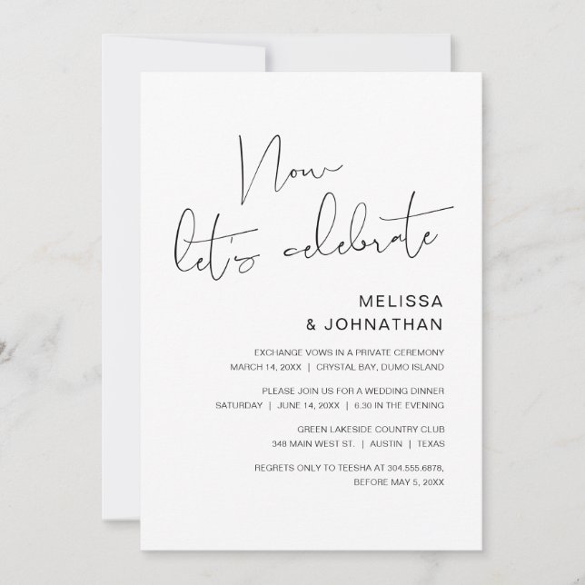 Invitación El Boda moderno Elopement, ahora celebremos (Anverso)