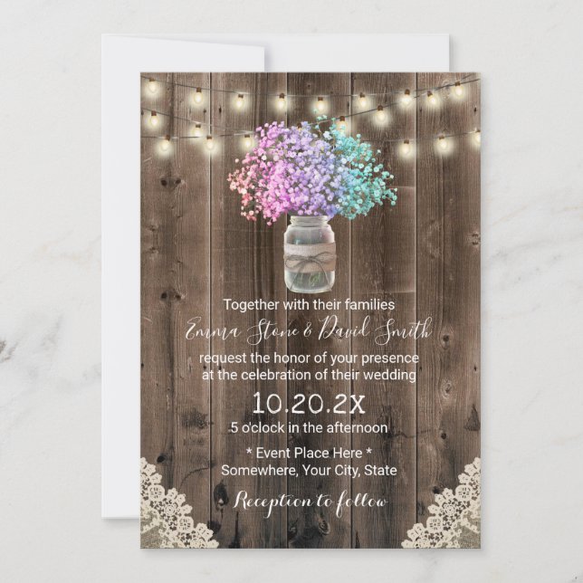Invitación El Boda rústico de Pastel Baby Flowers (Anverso)
