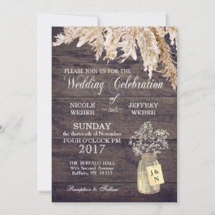 Invitación El Boda rústico del granero Wood Mason Jar Babys R