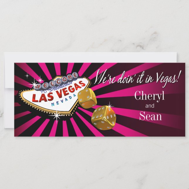 Invitación El Boda Starburst de Las Vegas fuschia oro negro (Anverso)