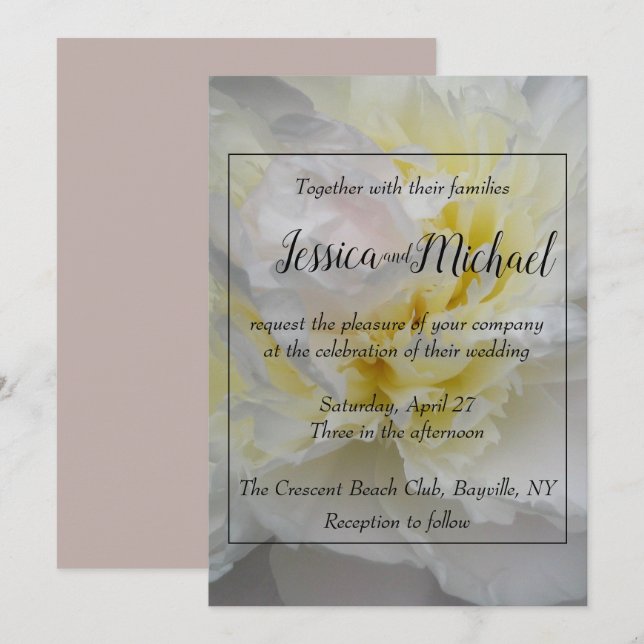 Invitación El boda subió peony amarillo y blanco delicado (Anverso / Reverso)