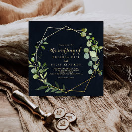 Invitación El Boda Verde Azul Oro Geométrico De